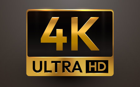 Golden 4K Ultra HD emblem. A symbol of superior resolution and modern display technology.のイラスト素材