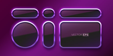 Modern set of shiny metallic neon purple frames with glowing effect.のイラスト素材
