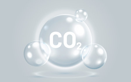 Carbon Dioxide CO2 icon in a glossy bubble. Abstract illustration of gas and environmental science.のイラスト素材