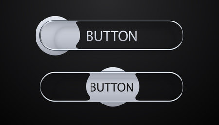 Modern UI toggle switch buttons with sleek metallic design on dark background.