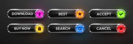 Modern UI Buttons with Glowing Icons.
