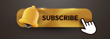 Golden subscribe button with notification bell and clicking cursor for online content.のイラスト素材