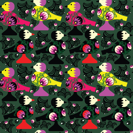 Seamless vector pattern on the theme of traditional Russian souvenirs - wooden toys.のイラスト素材