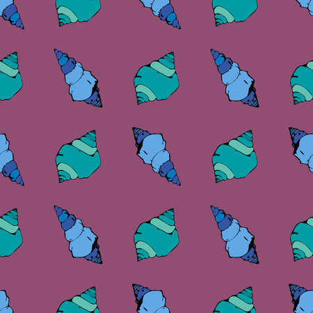 A pattern of blue and green shells on a pink background. The shells are arranged in a way that creates a sense of movement and depth. The colors and shapes of the shells evoke a feeling of calmnessのイラスト素材