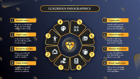 A colorful graphic with a diamond in the center and the words "Luxurious Infographics" written around itのイラスト素材