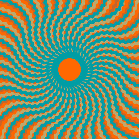 A colorful swirl with a bright orange sun in the center. The colors are vibrant and the design is abstractのイラスト素材