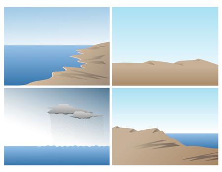 Scene vector set with ocean, sand dunes and hillsのイラスト素材