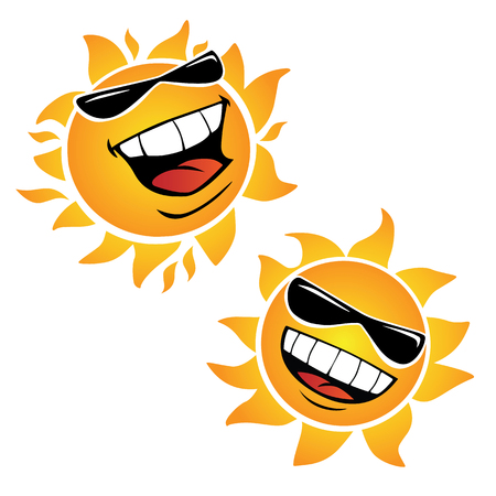 Bright Smiling Happy Sun Cartoon Vector Illustrationsのイラスト素材