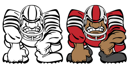 Football Player in a 3 Point Stance Cartoon Vector Illustrationのイラスト素材