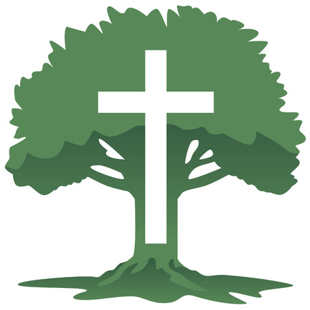 Cross and Tree Christian Religious Symbol Vector Illustrationのイラスト素材
