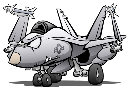Military Naval Fighter Jet Airplane Cartoon Vector Illustrationのイラスト素材