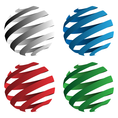 Spiral ribbon 3D sphere geometric shapes vector illustration isolated in black, red, blue and greenのイラスト素材