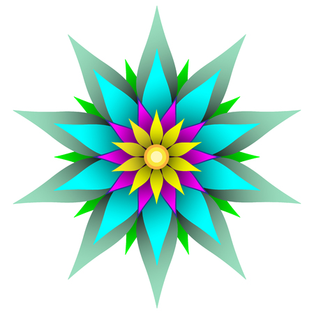 Sharp beautiful geometric flower design, bold colors, perfectly symmetrical for use as a background, pattern or other graphic element, vector illustration, isolated for easy editingのイラスト素材