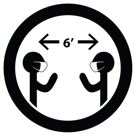 Maintain Social Distancing Six Feet Apart and Wear Mask Sign Isolated Vector Illustrationのイラスト素材
