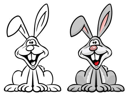 Very cute happy bunny rabbit cartoon illustration, big smile, nice colors, goofy eyes!, isolated vector illustration for easy editing.のイラスト素材
