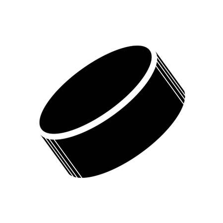 Black isolated silhouette of a hockey puck. icon. Vector illustration of hockey equipment on a white background. Use as a sticker, backing, mockup, souvenir, for sale, tattoo.のイラスト素材