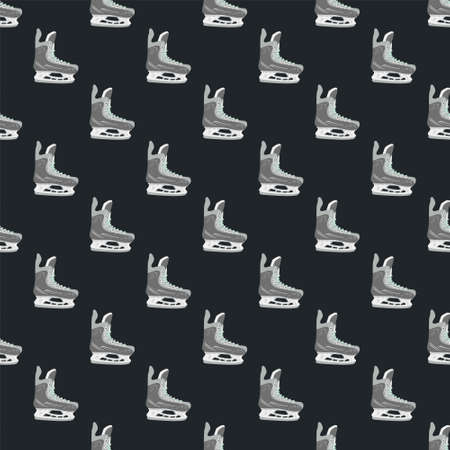 Hockey skate pattern. Endless vector illustration on dark gray background. Element of sports equipment, shoes. Use for printing, fabric, packaging, postcards, etc.のイラスト素材
