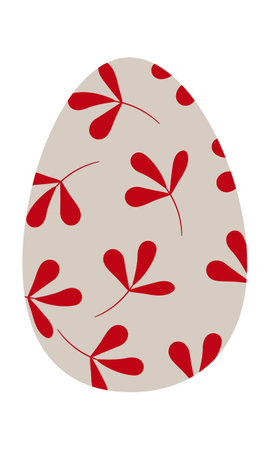 Easter beige egg with red branches. Colorful flat vector illustration. Clipart. isolated element.のイラスト素材