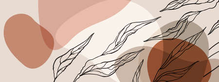 Floral rectangular background with abstract spots in calm popular beige and brown colors with place...
