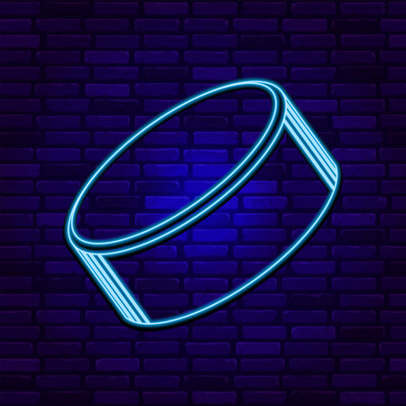 Hockey puck silhouette neon icon. hockey equipment.の写真素材