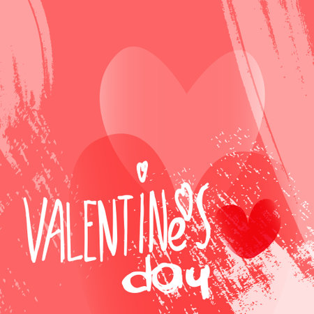 Isolated inscription "Valentine's day" and hearts on a pink square background. Colorful flat festive vector illustration.のイラスト素材