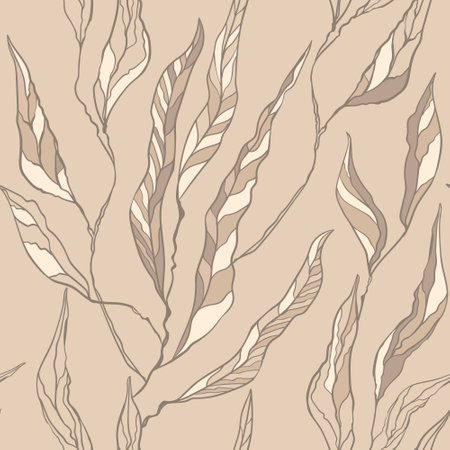 Soft brown pattern with large long leaves.のイラスト素材