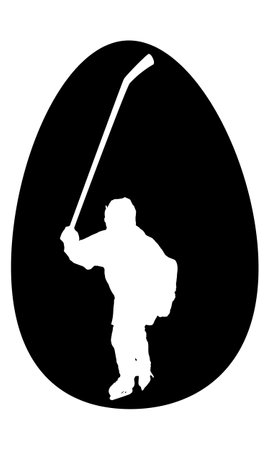 Easter egg. Sticker of a winning hockey player with a stick. Black stencil. Clipart. isolated element.のイラスト素材