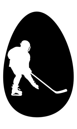 Black stencil of Easter egg with figure kids hockey player. Clipart. isolated element.のイラスト素材