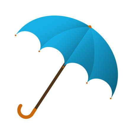 blue umbrella. Cane umbrella with brown handle. Clipart.のイラスト素材