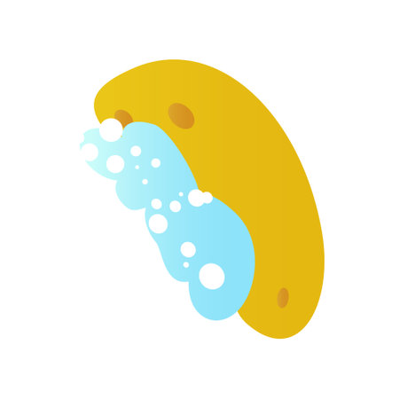 Washcloth with foam and bubbles. Isolated yellow washcloth on a white background. vector illustration.のイラスト素材
