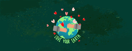 earth day banner. Hands embrace the globe. The concept of love for the planet Earth. April 22. Dark...