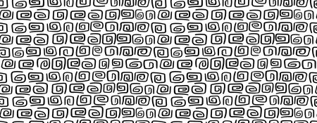 White banner in black hand-drawn curls. Fashionable set of minimalistic covers. Minimal wall art.Black and white texture pattern on a white background. Boho.のイラスト素材