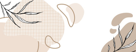 Abstract background in soothing beige tones with branches and spots. line texture.のイラスト素材