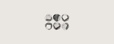 Black ink polyhedrons on pale beige and gray color template. Art design for print, cover, wallpaper, minimal and natural wall art.のイラスト素材