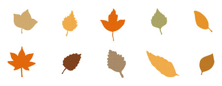 Set of fallen leaves in autumn color palette with linen texture. Vector illustration.のイラスト素材