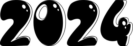 Black silhouette of numbers 2024. Numbers of the new year. Flat style. Clipart. Vector illustration.のイラスト素材