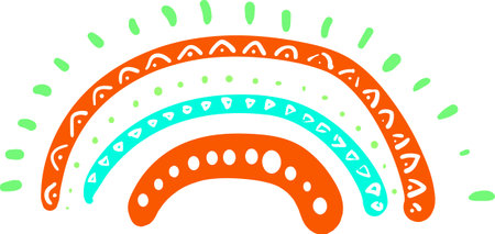 Rainbow. Cute colorful rainbow with rays. Clipart. Isolated vector illustrations.のイラスト素材