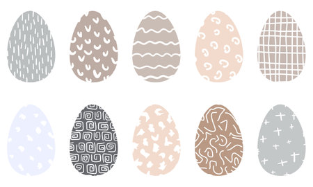Set of Easter eggs. Stencil of eggs in classic pastel colors on a white background. Flat vector illustration for holiday celebration.のイラスト素材