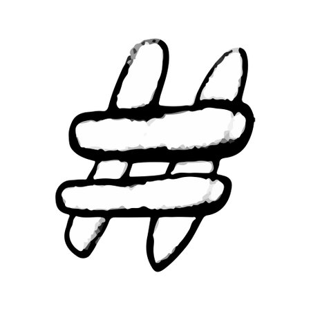 Hash sign icon in doodle style. Hand made sketch hash sign. Clipart. Isolated black element on white background.のイラスト素材