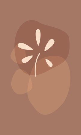 Chocolate vertical modern template. Tropical plant and abstract shapes in trend warm earthy brown colors. Modern sale banner, sale tag, sale promotional material vector illustration. Minimal wall art.のイラスト素材