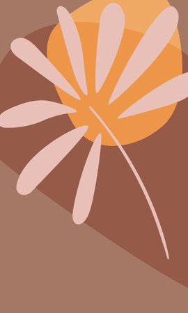 Brown vertical template. Abstract shapes and tropical plant. Warm shades of brown, beige, yellow. Modern sale banner, sale tag, sale promotional material vector illustration.のイラスト素材