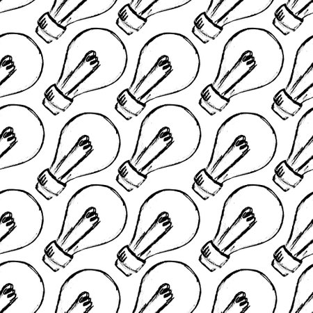 Seamless pattern with bulbs sketch in doodle style. Hand made sketch bulb. Business concept. Isolated black element on white background.の写真素材