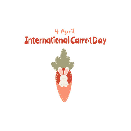 International Carrot Day. Toy sewn carrot with rabbit on white square background in doodle style. Colorful holiday flat vector illustration.のイラスト素材