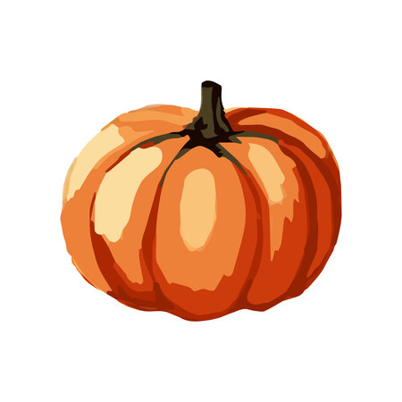 Flattened orange pumpkin with red tint. Autumn decor element for Thanksgiving and Halloween. Clipart. Isolated vector illustration on white background.のイラスト素材