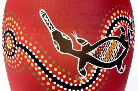 detail of an aboriginal vase depicting a platypus. Photographer is principal copyright ownerの写真素材