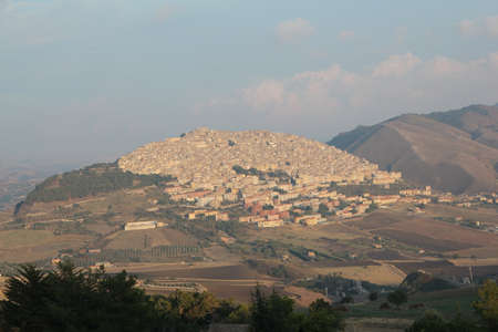 Panoramic view of Castelluccio di Norcia, Umbria, Italyの写真素材