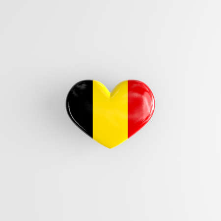 Heart shaped badge with the national flag of Belgium as a symbol of patriotism and pride in ones country. State symbols of Belgium on a glossy icon. 3D renderingの写真素材