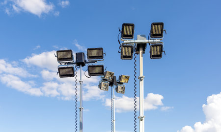 Floodlights for construction sites. Telescopic lamps. High masts of artificial lighting sources