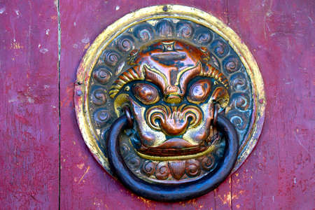 Entering Charchorin in Mongolia through a wooden doorの写真素材