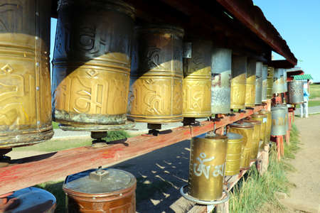Prayer wheel at Erdene Zuu Monastery in Kharkhorin Karakorum, Mongoliaの写真素材